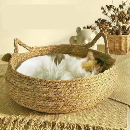 Nid pour Chat en Rotin Tressé à la Main